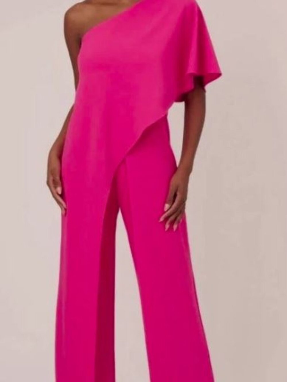 Marina One-shoulder Jumpsuit Side Hidden Zip Ruffle Detail Wide Leg in Blush 8